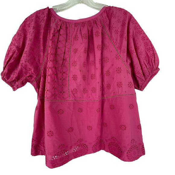 Faherty Carmel Cactus Flower Pink Eyelet Blouse Lined Small Organic Cotton - Picture 6 of 16